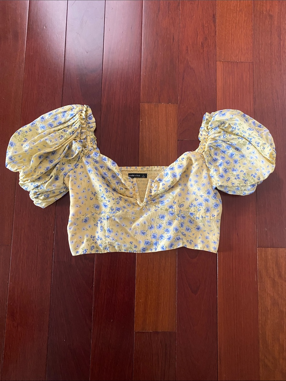 Abercrombie & Fitch Yellow Floral Puff-Sleeve Crop Top